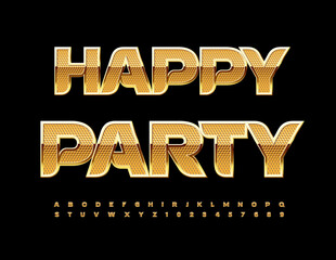 Vector event flyer Happy Party. Gold pattern Font. Creative set of luxury Alphabet Letters and Numbers