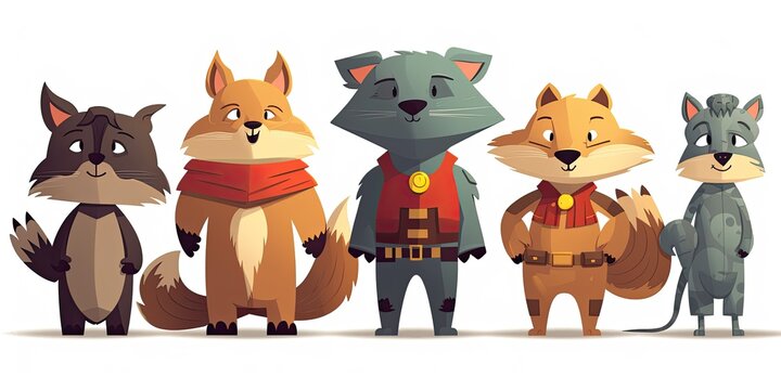Animal superheroes collection on white background. Generative ai.