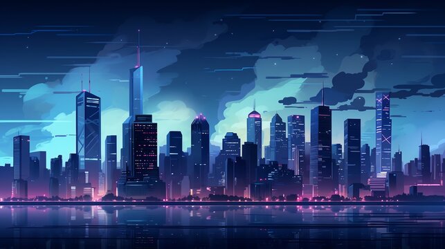 Landscape of night city, illustration for product presentation and template design.