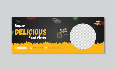 Food facebook cover design for restaurant business ads and marketing promotion, timeline cover template, social media header post, web banner template with editable vector - obrazy, fototapety, plakaty