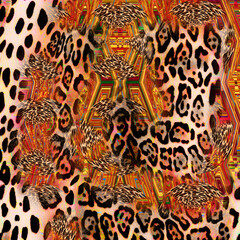 combination of colorful  leopard snake tiger textures textile collage pattern