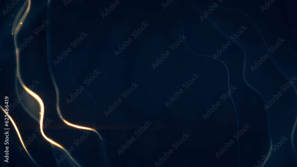 Poster goldish and teal shining flickering curved lines - abstract 3d rendering