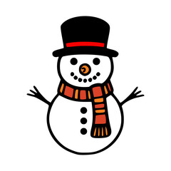 Snowman with a top hat and a scarf vector illustration