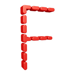 3D red alphabet letter f with dashed lines for education and text concept