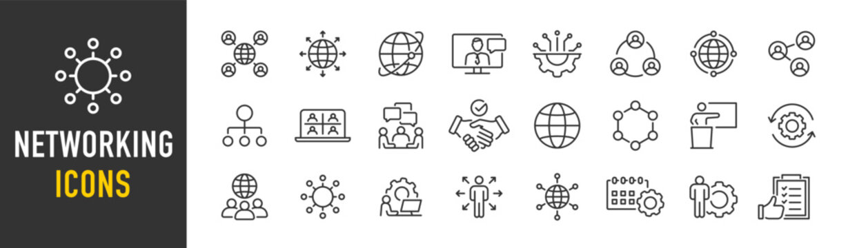 Networking web icons in line style. Connection, network, community, social network, contact us, events, professional, collection. Vector illustration.