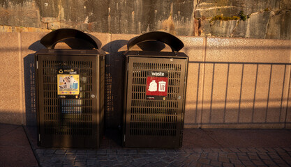 trash, garbage bin on street in city Sydney Australia