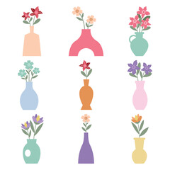 Set of flower vase vector