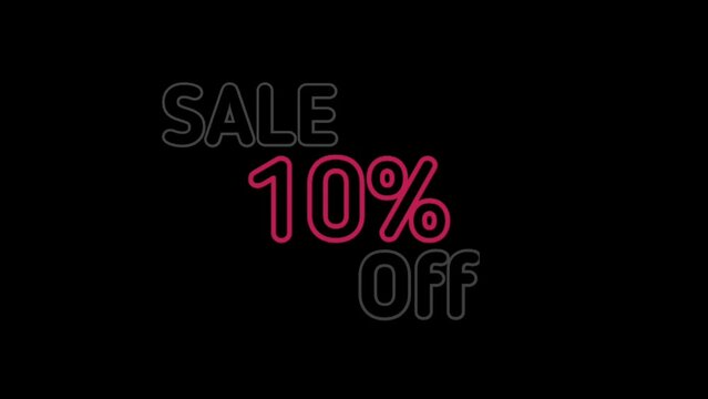 Sale 10% off. Percent Off fast-moving white color text animation for Business, Promotion, Discount, and Sales