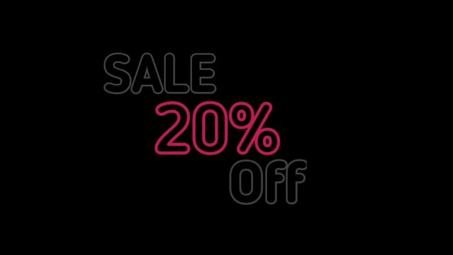 Sale 20% off. Percent Off fast-moving white color text animation for Business, Promotion, Discount, and Sales