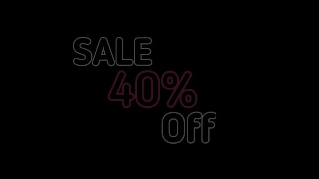 Sale 40% off. Percent Off fast-moving white color text animation for Business, Promotion, Discount, and Sales