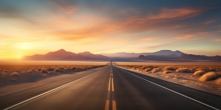 AI Generated. AI Generative. UNited states usa america nevada california arizona desert highway road trip travel wild vacation adventure by car. Graphic Art