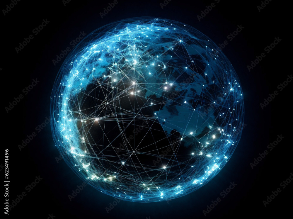 Aufkleber technology network internet connection map globe global cyberspace planet earth. generative ai.