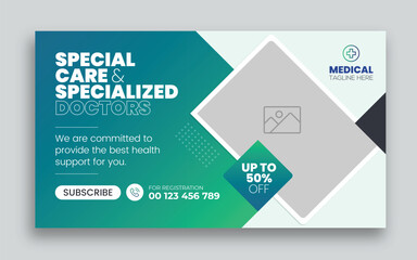 Medical healthcare youtube thumbnail cover and social media web banner design template