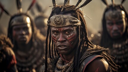 Photo of a zulu warrior.generative ai - obrazy, fototapety, plakaty