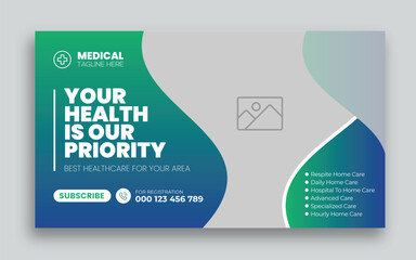 Medical healthcare youtube thumbnail cover and social media web banner design template