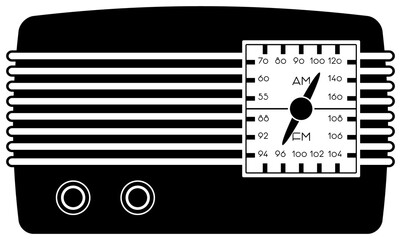 Simple illustration of vintage/retro portable radio. Line art, clipart, graphic, icon, object, shape, symbol, etc. PNG with transparent background. Design elements for websites and other graphics.
