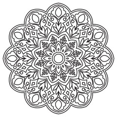 Circle shaped mandala. Intricate flower petals meditation meditation border. Symmetrical. Ethnic tribal.