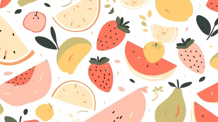 Tuinposter Hand-painted colorful cartoon fruit elements background material  © 俊后生