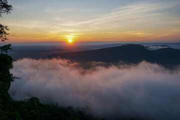 sunrise Among the mountains and sea of mist.