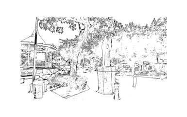  Building view with landmark of Puerto Vallarta
city in Mexico. Hand drawn sketch illustration in vector.