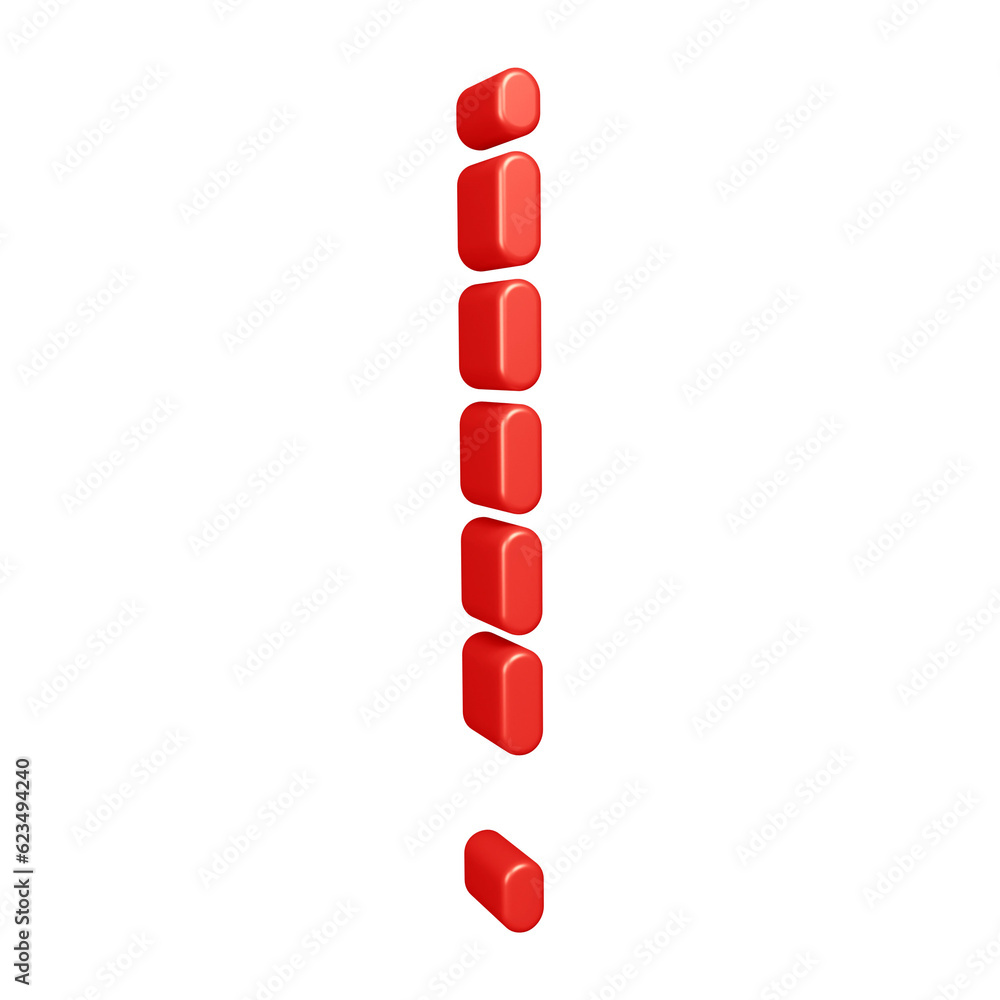 Poster 3d red exclamation mark symbol or icon design with dashed lines