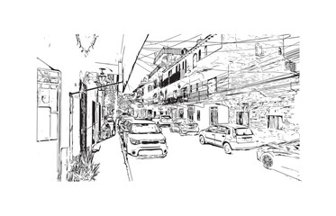  Building view with landmark of Puerto Vallarta
city in Mexico. Hand drawn sketch illustration in vector.