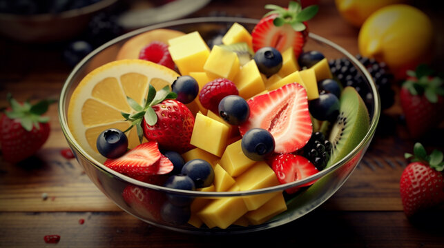 fruit salad in a bowl HD 8K wallpaper Stock Photographic Image