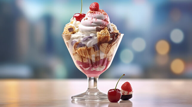dessert with cherry HD 8K wallpaper Stock Photographic Image