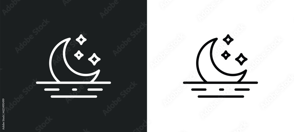 Poster moonrise icon isolated in white and black colors. moonrise outline vector icon from weather collecti