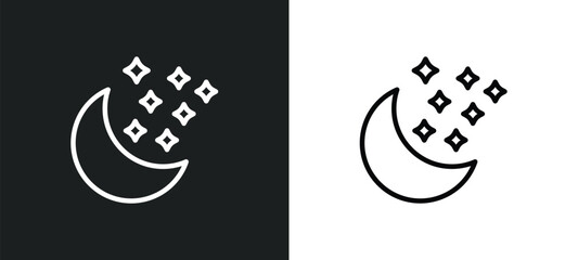 starry night icon isolated in white and black colors. starry night outline vector icon from weather collection for web, mobile apps and ui.