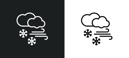 snow storms icon isolated in white and black colors. snow storms outline vector icon from weather collection for web, mobile apps and ui.
