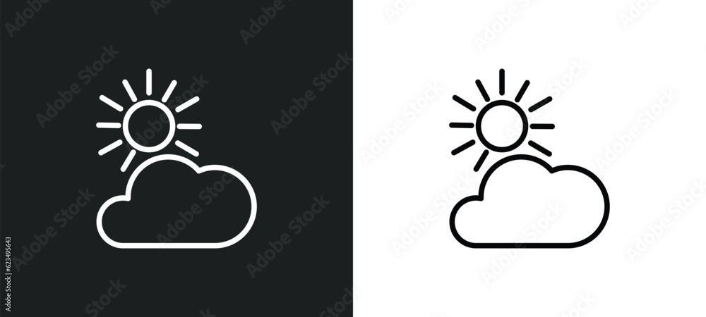 Poster clouds and sun icon isolated in white and black colors. clouds and sun outline vector icon from weat