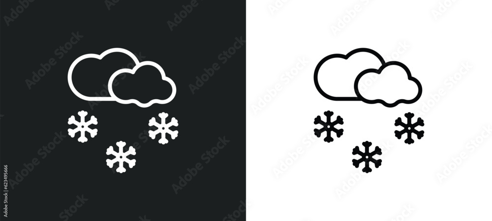 Poster snowing icon isolated in white and black colors. snowing outline vector icon from weather collection
