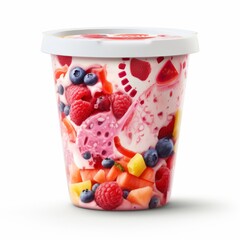 a colorful and healthy snack of fruit and yogurt in a plastic cup