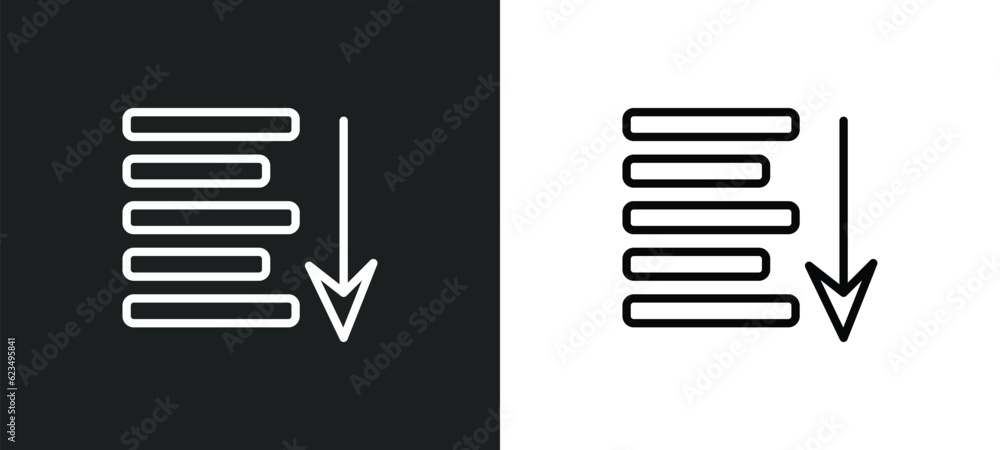 Poster sort down icon isolated in white and black colors. sort down outline vector icon from user interface
