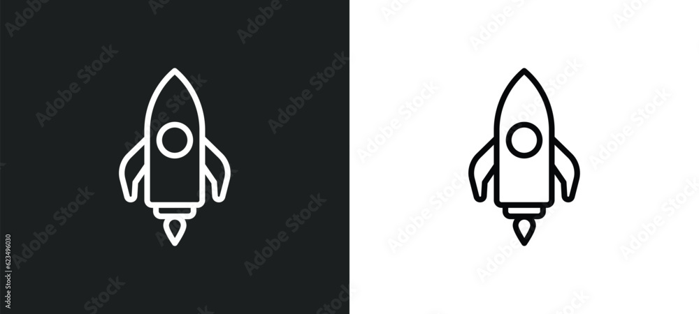 Poster rocket launch icon isolated in white and black colors. rocket launch outline vector icon from user i