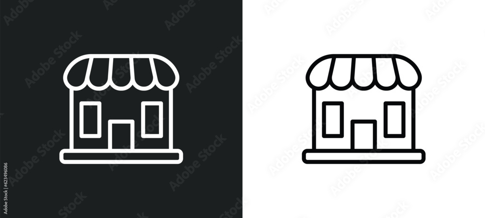 Poster store icon isolated in white and black colors. store outline vector icon from user interface collect