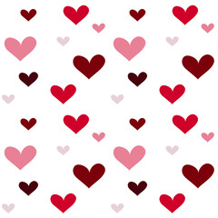 A pattern of hearts of different colors. Bright hearts for fabric, paper, gift boxes, postcards. Valentine's day. Children's pattern.Pink and red hearts.