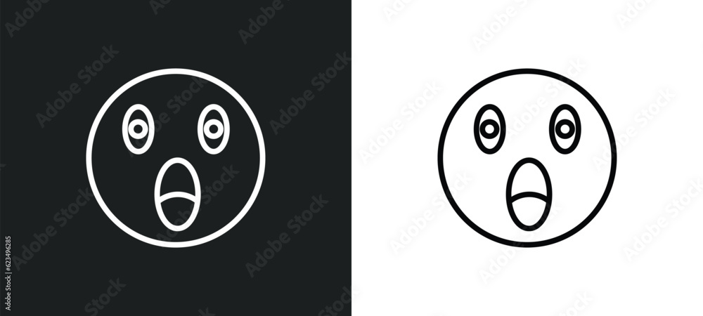Poster shocked smile icon isolated in white and black colors. shocked smile outline vector icon from user i