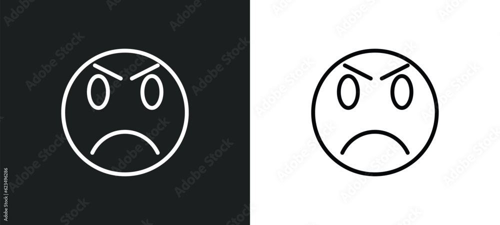 Poster angry smile icon isolated in white and black colors. angry smile outline vector icon from user inter