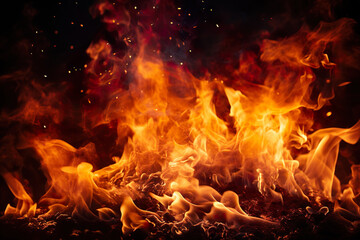 Fototapeta na wymiar Fire blazing on black background