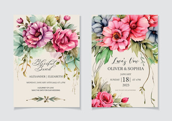 Vector hand drawing romantic watercolor wedding invitation card and menu template, Watercolor floral design, eucalyptus poster birthday, holiday, summer set design background