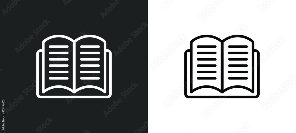 Poster book opened at center icon isolated in white and black colors. book opened at center outline vector 