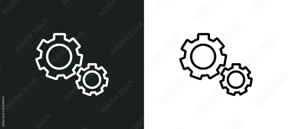 Poster gear option icon isolated in white and black colors. gear option outline vector icon from user inter