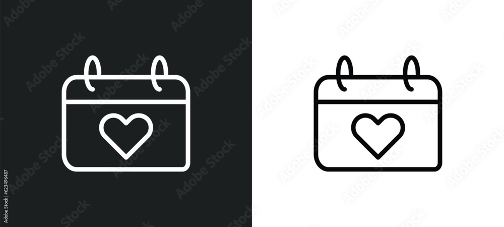 Poster heart on calendar icon isolated in white and black colors. heart on calendar outline vector icon fro