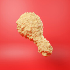 3D crispy fried chicken on red background ,Crunchy deep fried drumstick chicken ,3D rendering tasty kentucky fried chicken