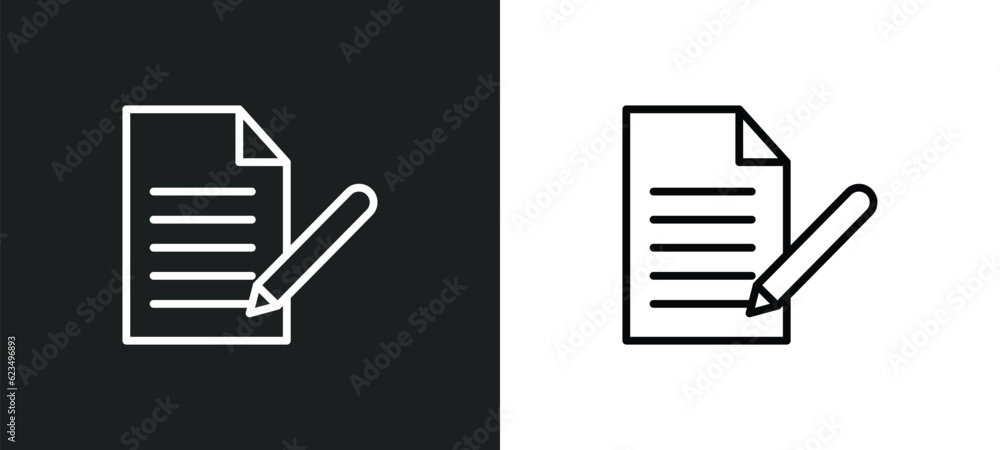 Poster written paper icon isolated in white and black colors. written paper outline vector icon from user i