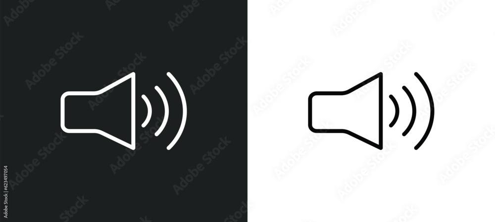 Poster high volume loudspeaker icon isolated in white and black colors. high volume loudspeaker outline vec