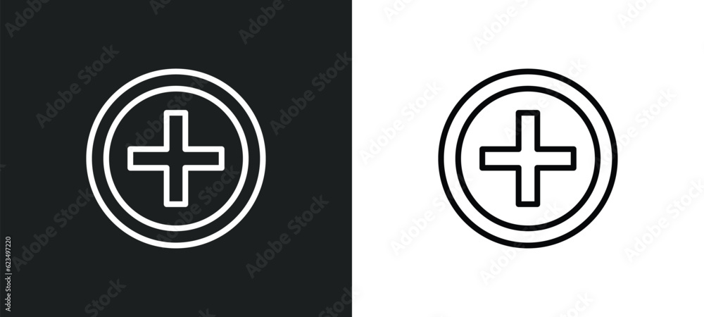 Poster round add button icon isolated in white and black colors. round add button outline vector icon from 