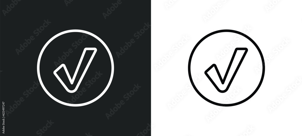 Poster round done button icon isolated in white and black colors. round done button outline vector icon fro